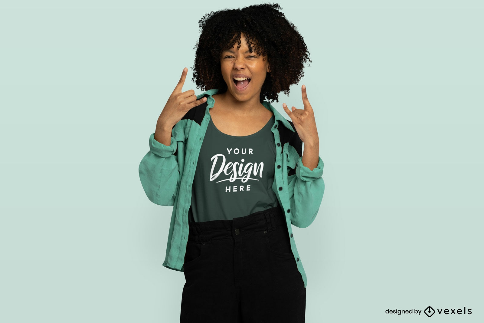 Black woman in jacket and tank top mockup