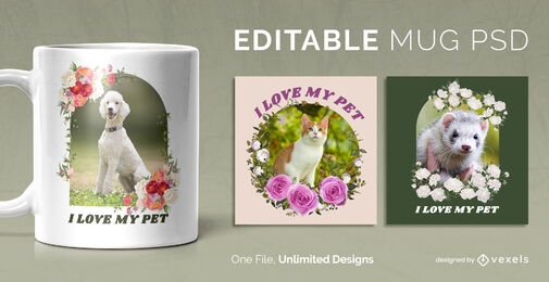 Pets in floral portraits scalable mug template