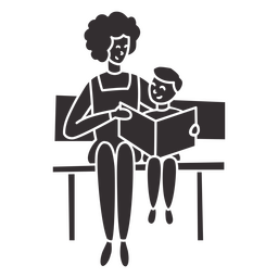 Cut-out silhouette of adult reading with a kid PNG Design