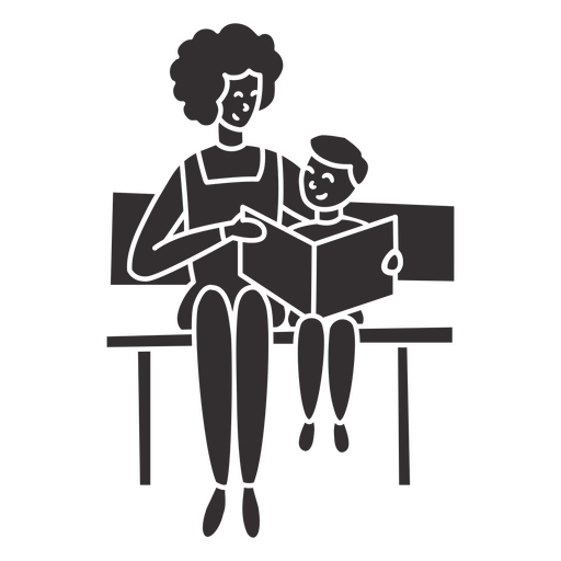 Cut-out silhouette of adult reading with a kid PNG Design