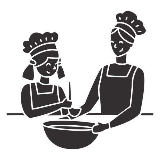Cut-out silhouette of adult woman cooking with a young girl PNG Design