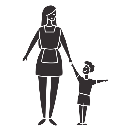 Cut-out silhouette of adult woman holding a kid by the hand PNG Design