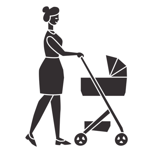 Cut-out silhouette of adult woman walking a baby in a stroller PNG Design