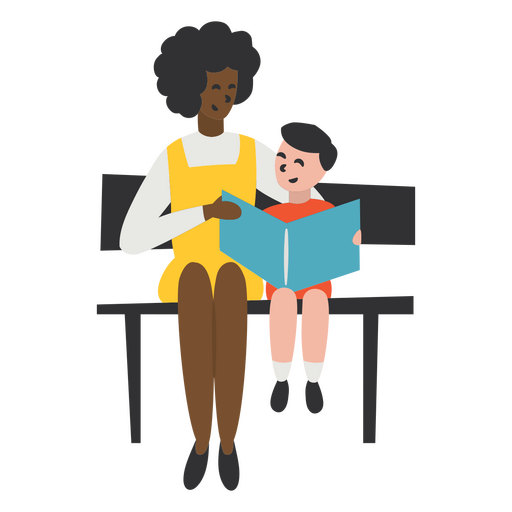 Adult woman reading a book with a kid PNG Design