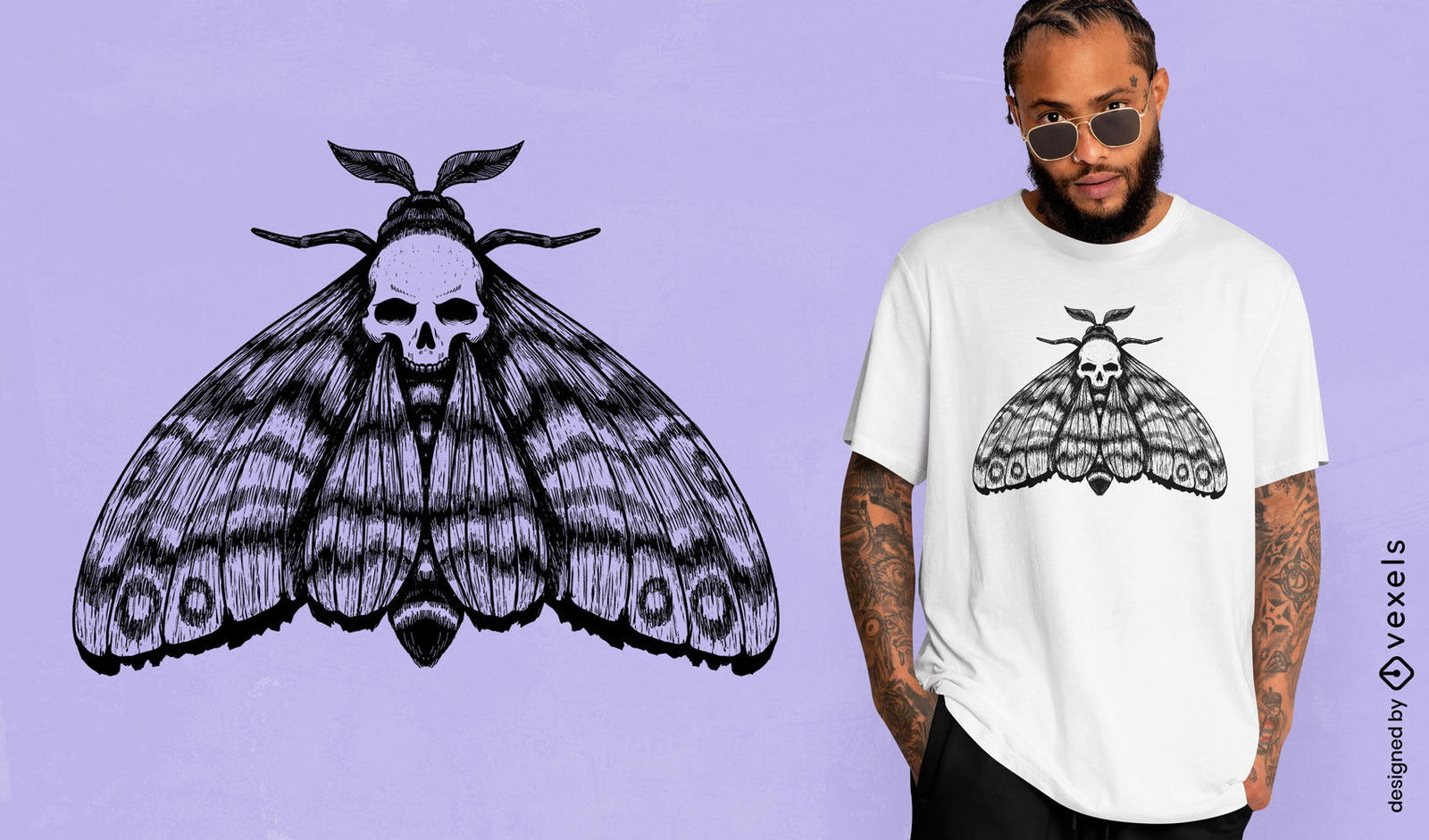 Design de camiseta com ilustração de caveira de mariposa