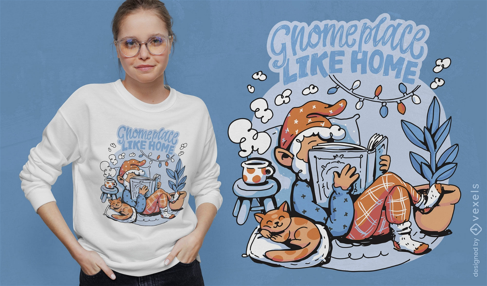 Gemütliches Gnome-Lese-T-Shirt-Design