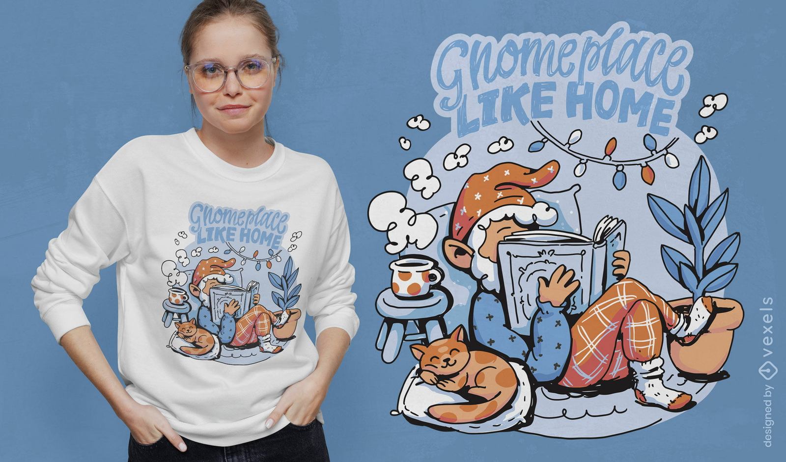 Gemütliches Gnome-Lese-T-Shirt-Design