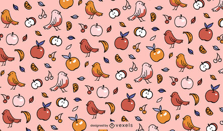 Birds And Fruits Pattern Design Vector Download