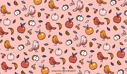 Vögel und Früchte Musterdesign