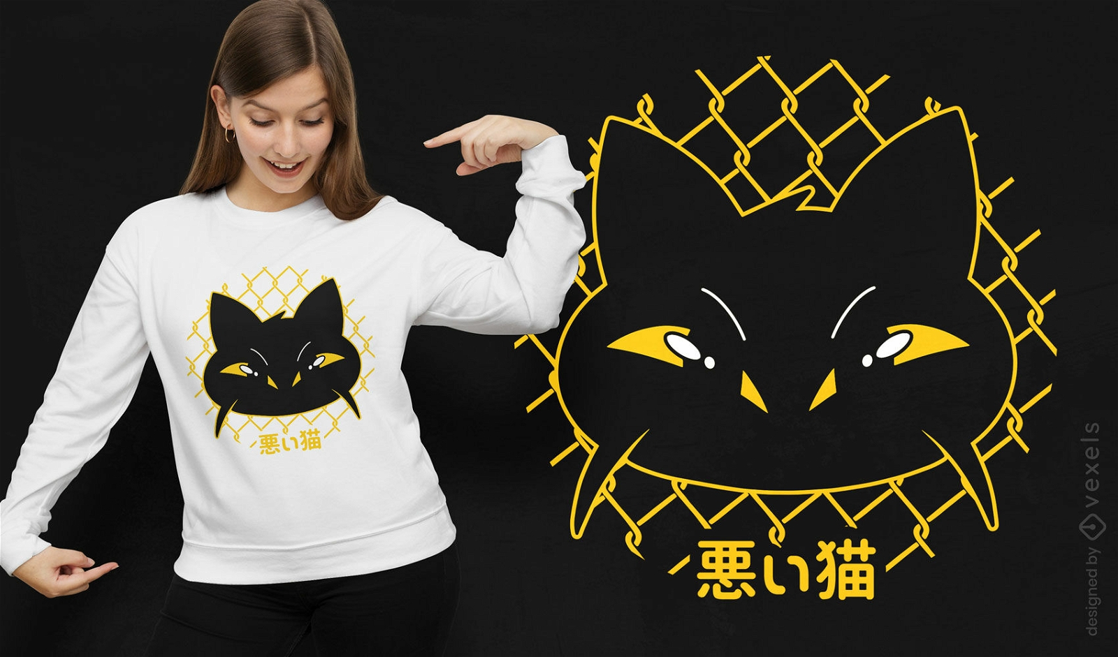 Angry black cat cartoon t-shirt design