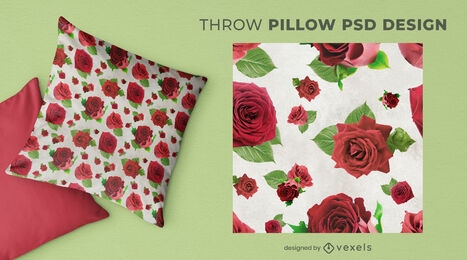 Diseño de almohada de tiro con patrón de flores rosas.