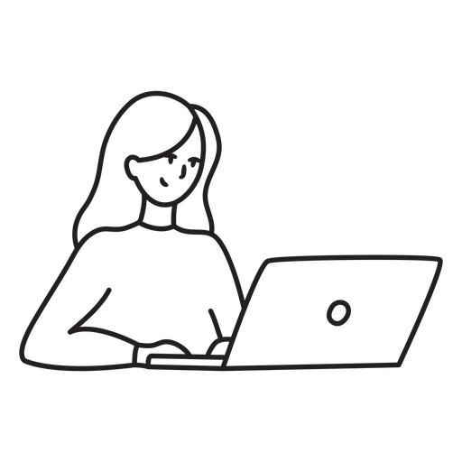 Diseño de trazo de una mujer que trabaja en su computadora portátil Diseño PNG