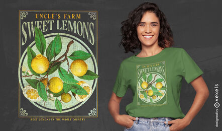 Camiseta com etiqueta vintage de frutas e limões psd