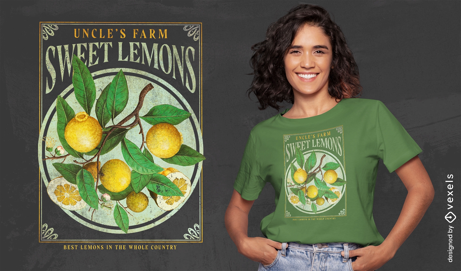 Camiseta de etiqueta vintage de fruta de limones psd
