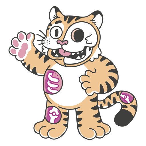 Dibujos animados de tigre con secciones recortadas Diseño PNG