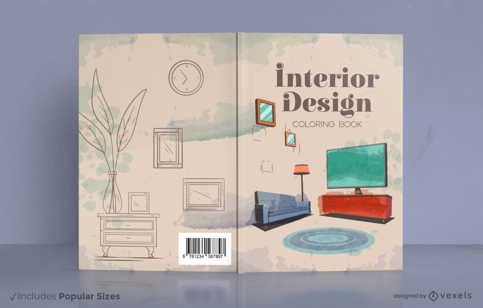 Design de capa de livro de sala de estar de design de interiores