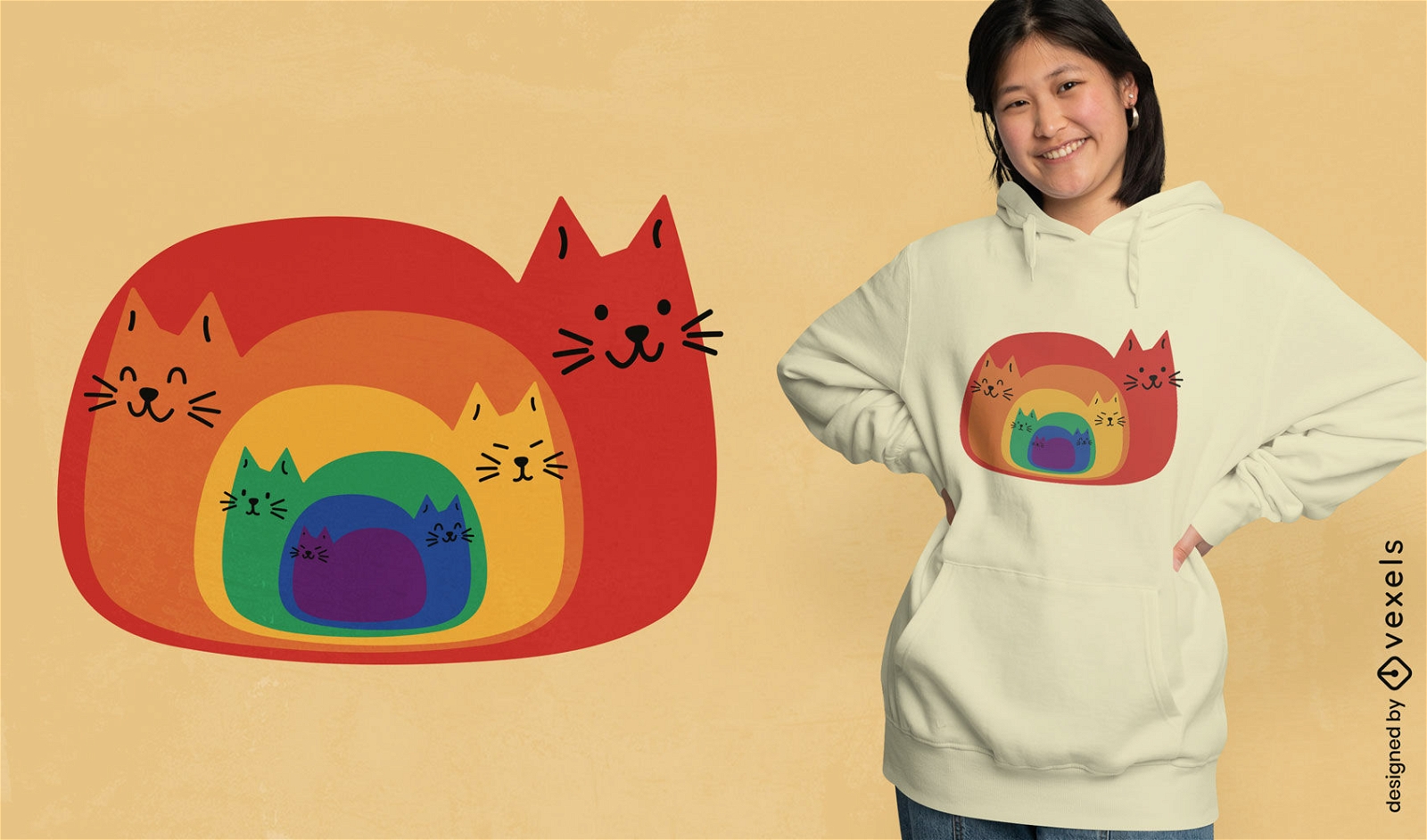 Dise?o lindo de la camiseta del arco iris animal del gato