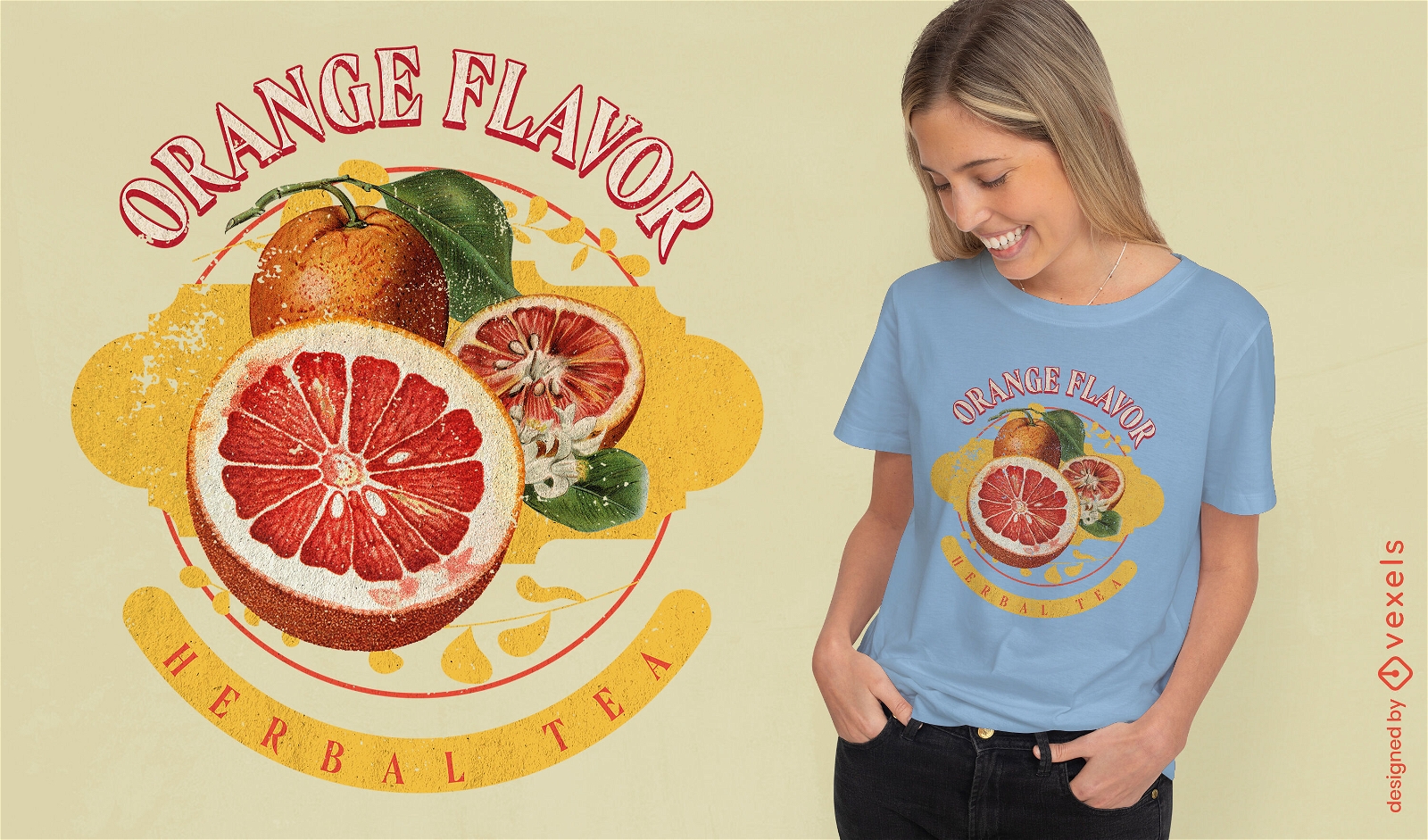 Camiseta vintage naranja y pomelo psd