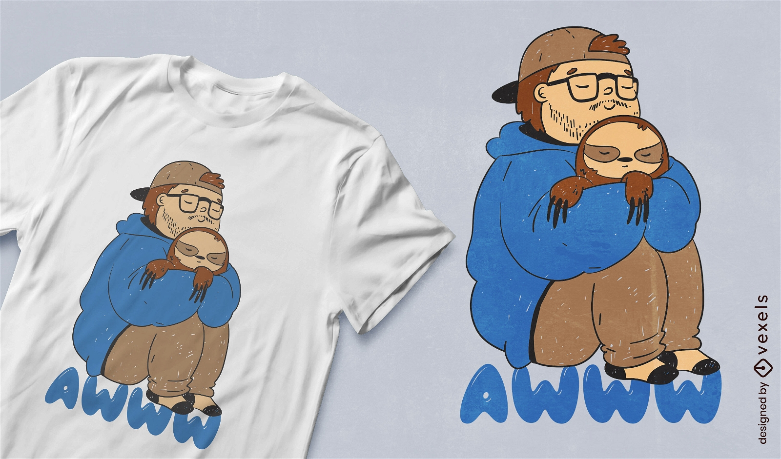 Man hugging sloth animal t-shirt design