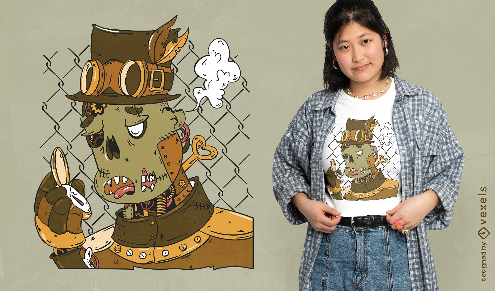 Steampunk-Zombie-Cartoon-T-Shirt-Design