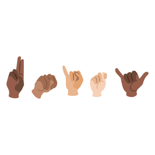 Diferentes manos haciendo lenguaje de señas. Diseño PNG