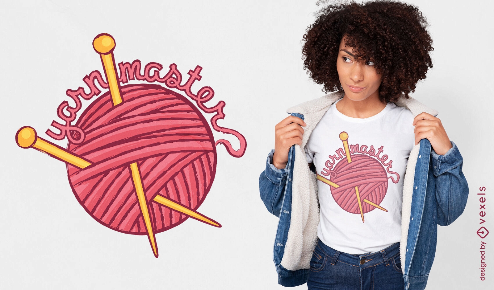 Diseño de camiseta de hobby de tejer con bolas de hilo.