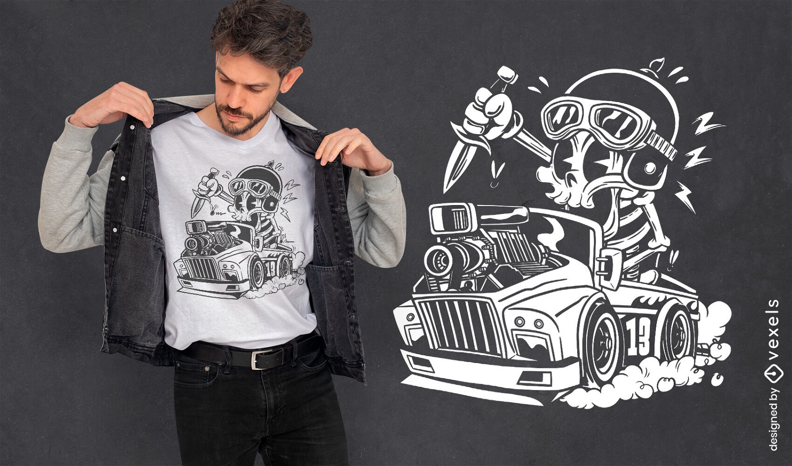Skeleton driving car t-shirt design
