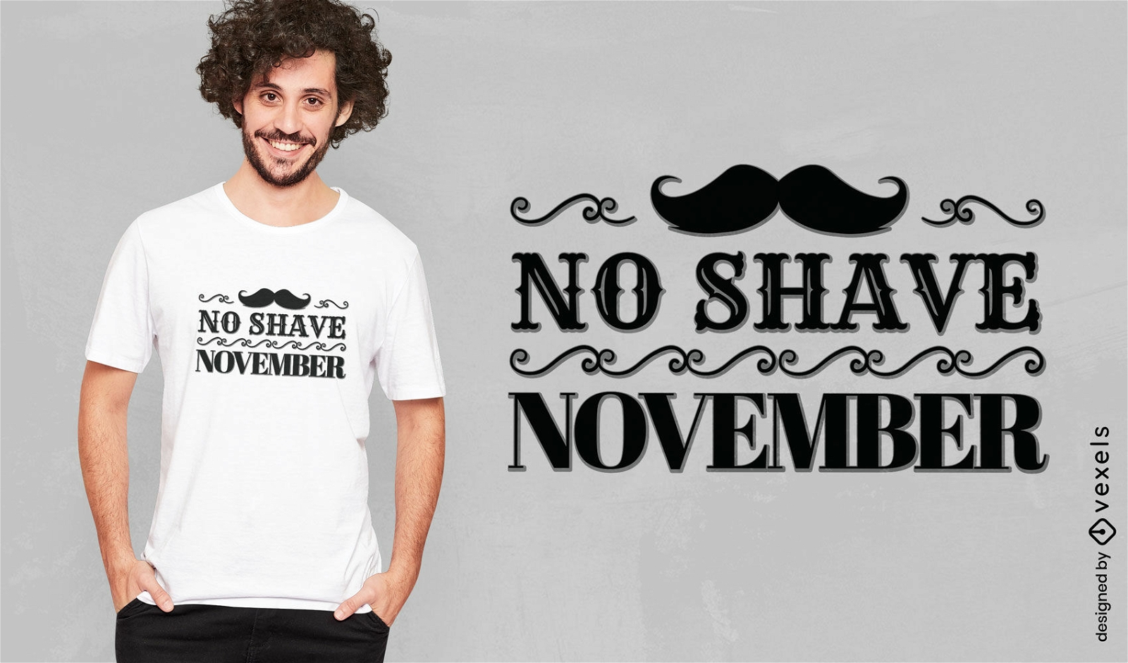 Nenhum design de camiseta de bigode de novembro de barbear
