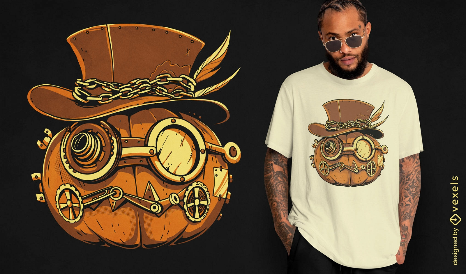 Steampunk-K?rbis-Halloween-T-Shirt-Design