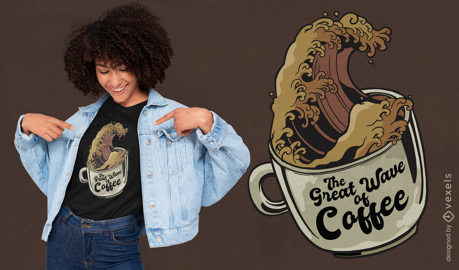 Grande design de camiseta de xícara de café de onda