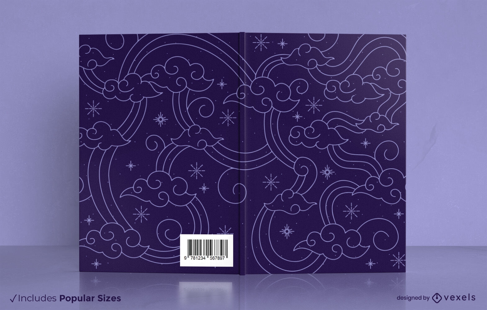 Diseño de portada de libro de trazo de viento y nubes.