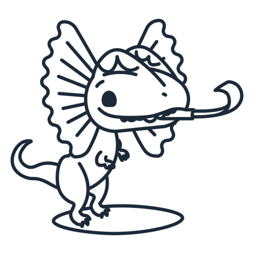 Contorno do dinossauro de aniversário com um noisemaker Desenho PNG