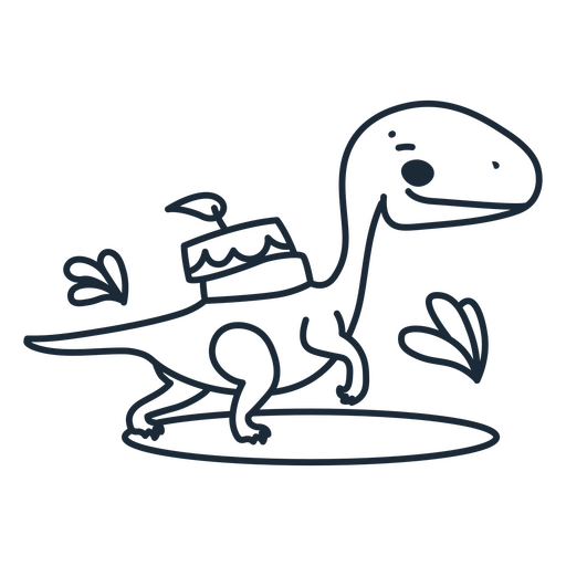 Contorno del dinosaurio de cumpleaños que lleva un pastel encima de su espalda Diseño PNG