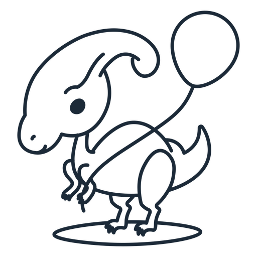Outline of birthday dinosaur holding a balloon PNG Design