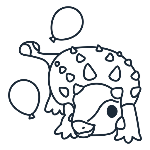 Contorno do dinossauro de aniversário brincando com balões Desenho PNG