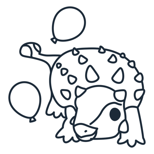 Outline of birthday dinosaur playing with balloons PNG Design