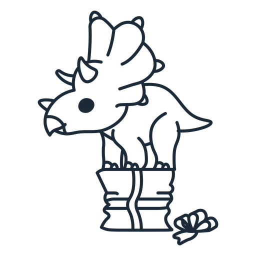 Outline of birthday dinosaur atop a gift box PNG Design