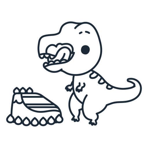 Esquema de dinosaurio de cumplea?os comiendo pastel Diseño PNG