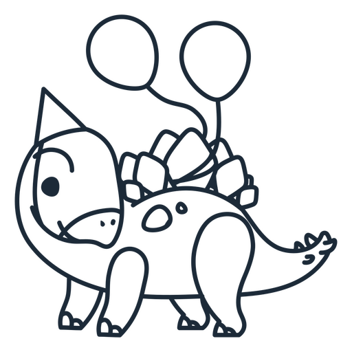 Outline of birthday dinosaur holding balloons on its back PNG Design