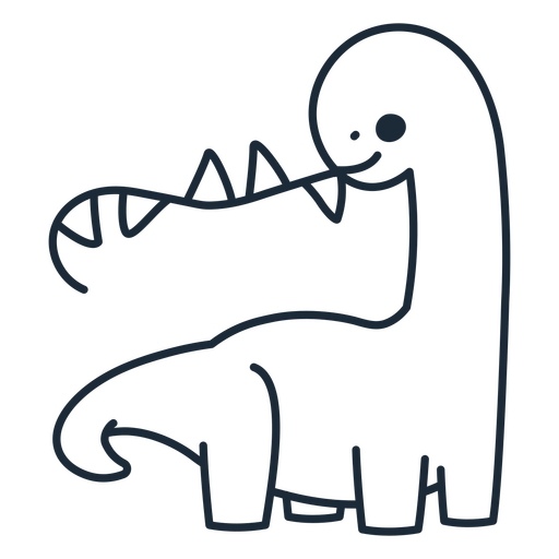 Contorno do dinossauro de aniversário segurando galhardetes de plástico na boca Desenho PNG