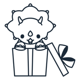 Esquema del dinosaurio de cumpleaños saliendo de una caja de regalo Diseño PNG
