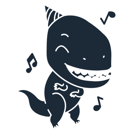 Cut-out silhouette of birthday dinosaur listening to music PNG Design