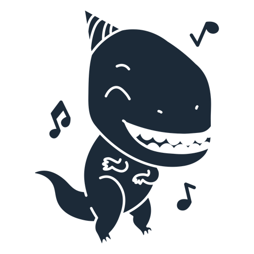 Silhueta recortada de dinossauro de aniversário ouvindo música Desenho PNG