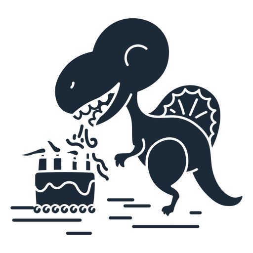 Cut-out silhouette of birthday dinosaur blowing out candles PNG Design