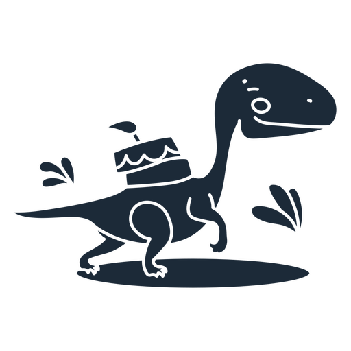 Cut-out silhouette of birthday dinosaur carrying a cake atop its back PNG Design