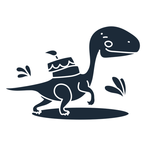 Silhueta recortada de dinossauro de aniversário carregando um bolo nas costas Desenho PNG