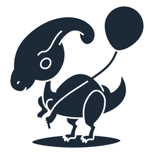 Cut-out silhouette of birthday dinosaur holding a balloon PNG Design