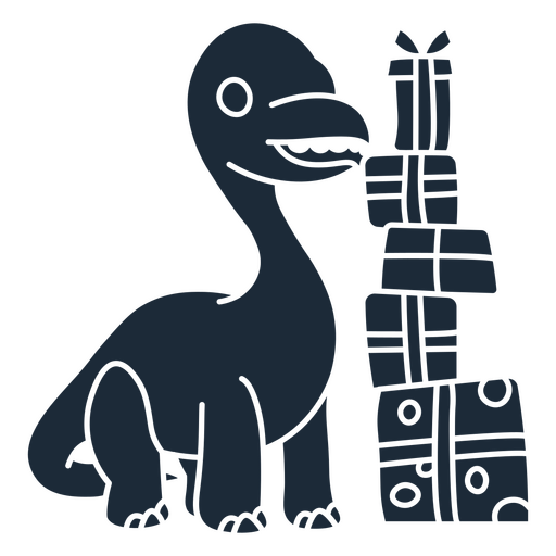 Silhueta recortada de dinossauro de aniversário ao lado de uma pilha de presentes Desenho PNG