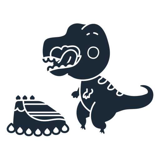 Ausgeschnittene Silhouette eines Geburtstagsdinosauriers, der Kuchen isst PNG-Design