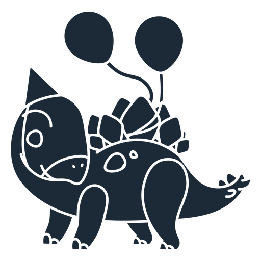 Cut-out silhouette of birthday dinosaur holding balloons on its back PNG Design